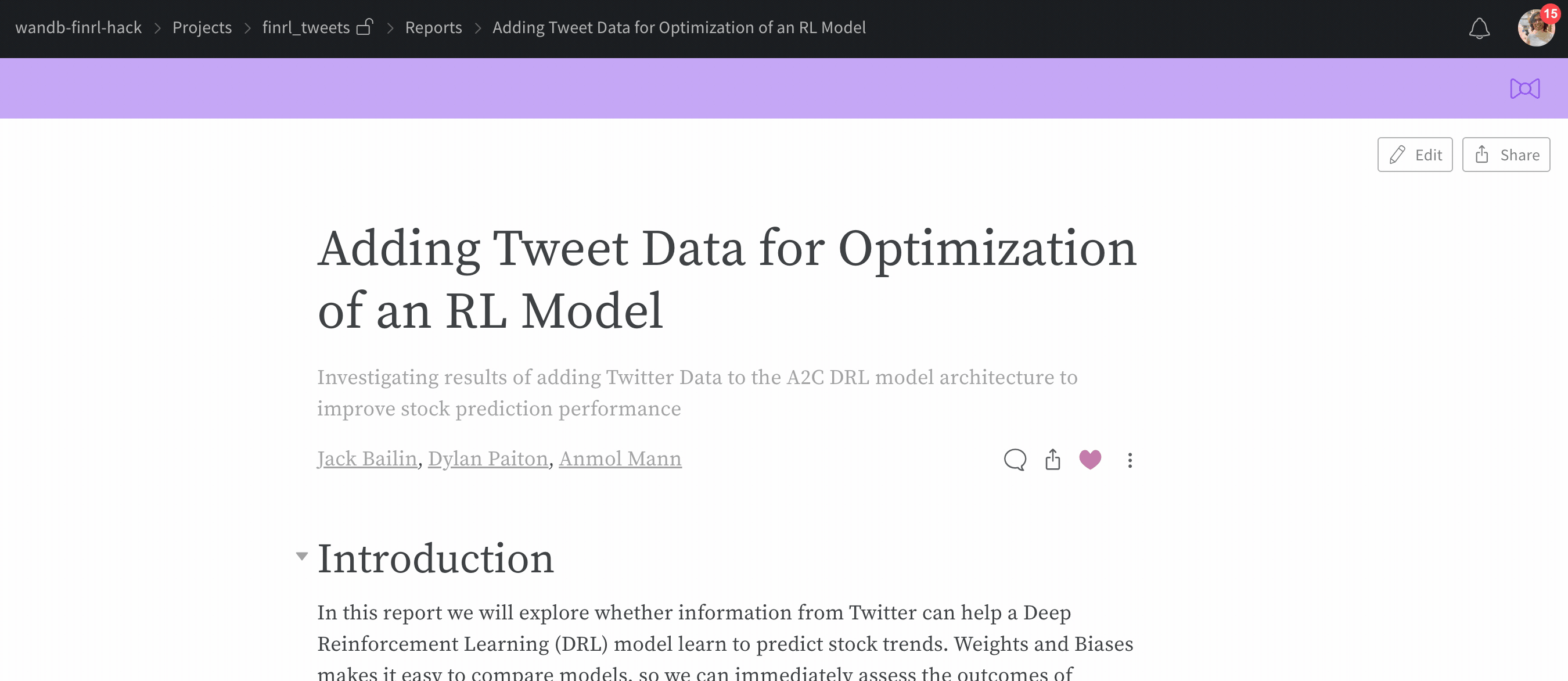 『Public』プロジェクト内でのレポート共有モーダル