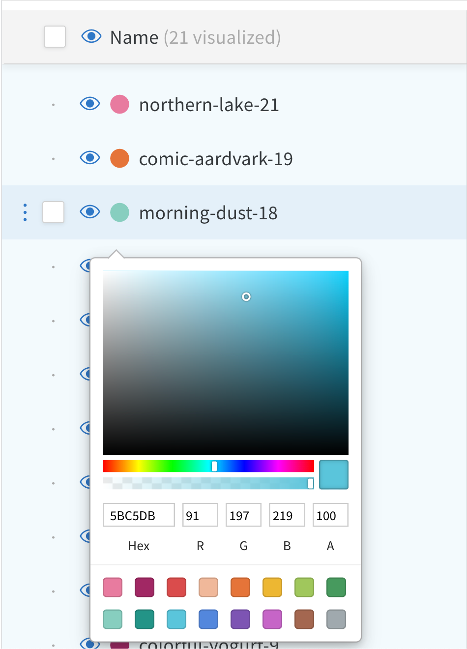 Edit default run color in project workspace