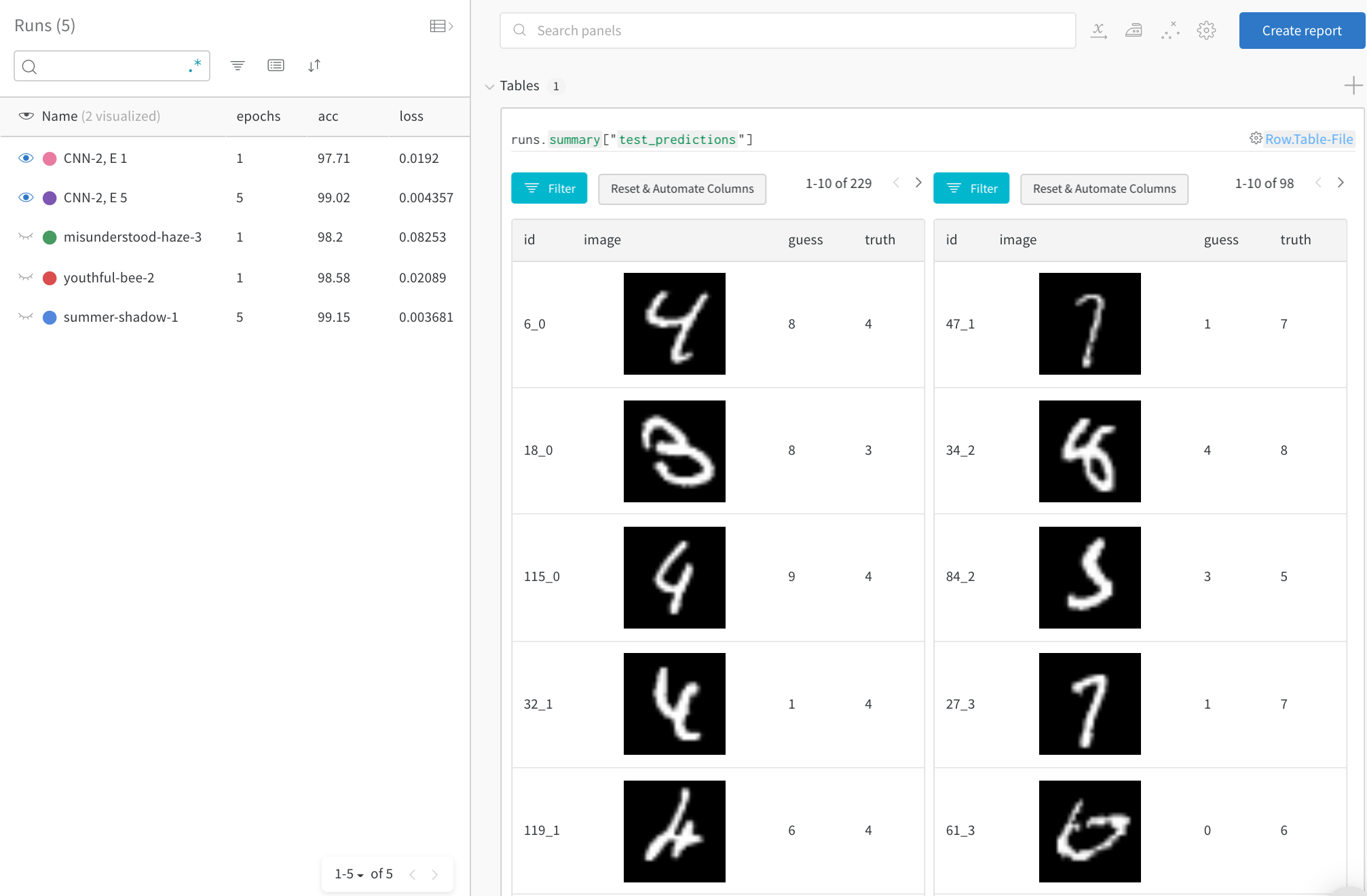 Side-by-side epoch comparison